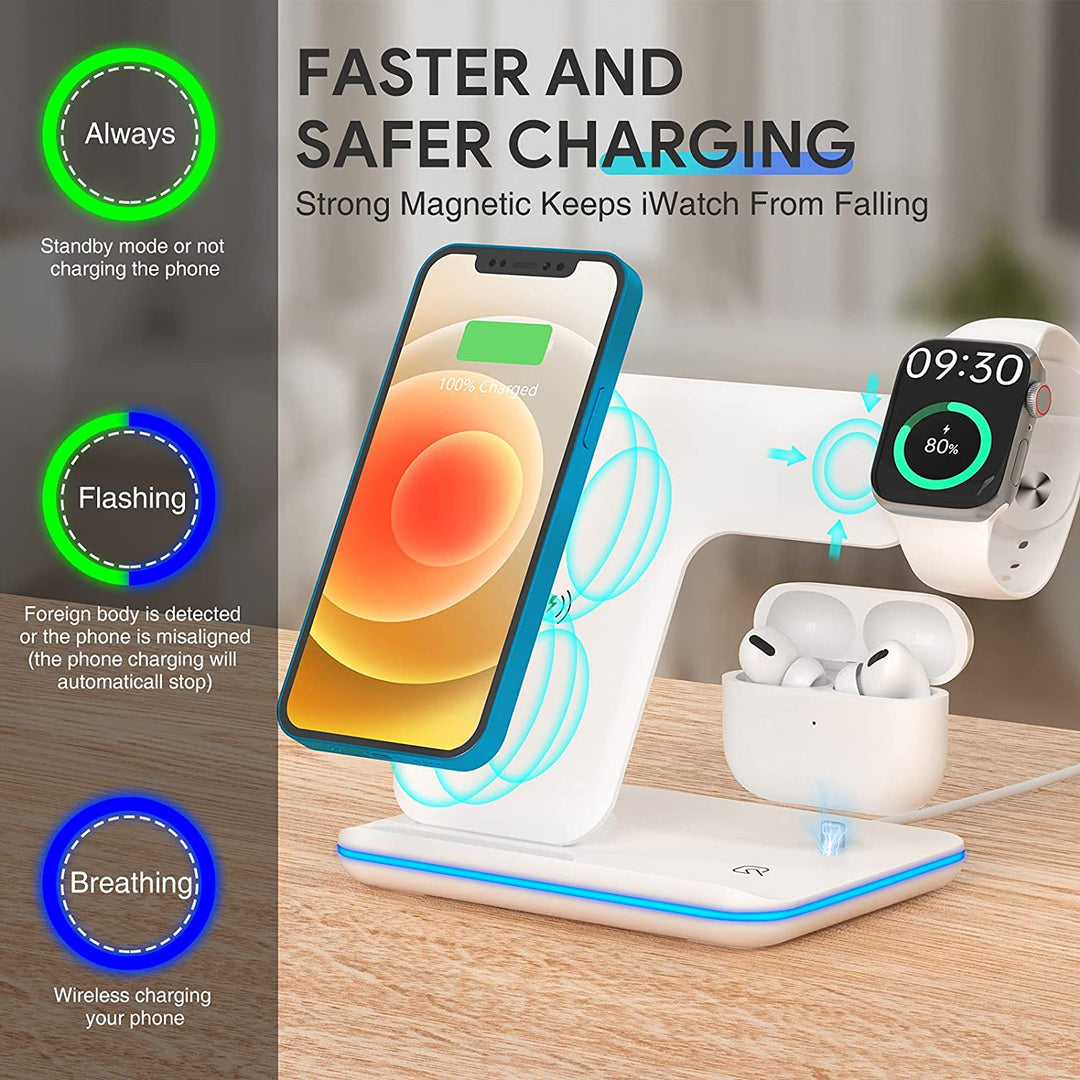 Wireless Charger, 3 in 1 Fast Wireless Charging Station 15W QI Certified Wireless Charger for Iphone 13/13 Pro/13 Pro Max/12/X/Xs Max /8/ Iwatch Series 2/3/4/5 Airpods 2 with QC 3.0 Adapter