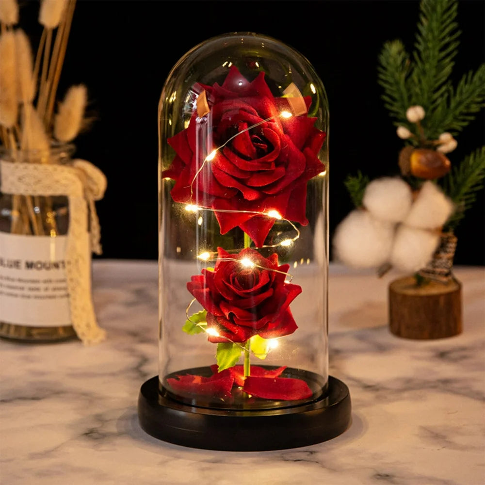 Beauty and the Beast Rose, Gifts for Her, Galaxy Artificial Rose Gift, Red Roses Permanently Preserved in Dome Glass, Christmas, Valentines Day, Mothers Day, Births Day, Wishes