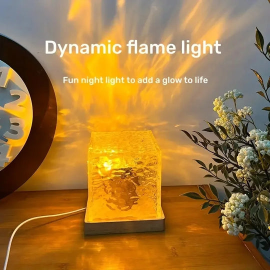 Professional rewritten title:  ```Dynamic Water Ripple Projector Night Light with Rotating Flame Crystal Lamp - 16 Colors for Living Room, Study, and Bedroom```