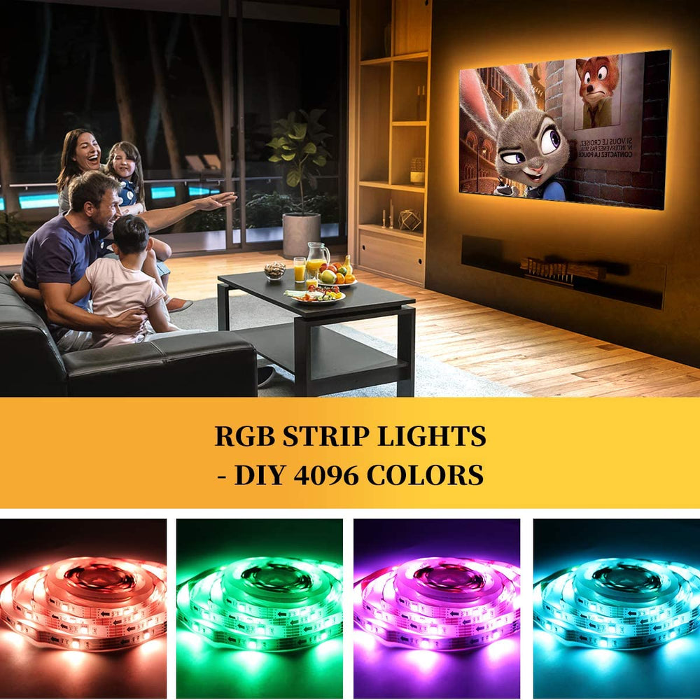 TV LED Backlight, 6.56Ft 4-Per Cut LED Lights for TV 32-58 Inches, USB LED Strip Game Light with 4096 DIY Colors Remote Control, TV Lights behind for Room Decor, TV Bias Light Kit.