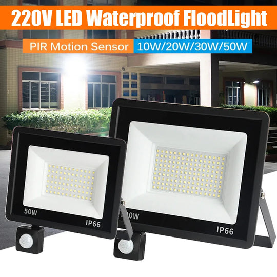 LED PIR Motion Sensor Floodlight Outdoor Wall Light White Light 100W 50W 30W 20W 10W IP66 Waterproof LED Spotlight for Garden