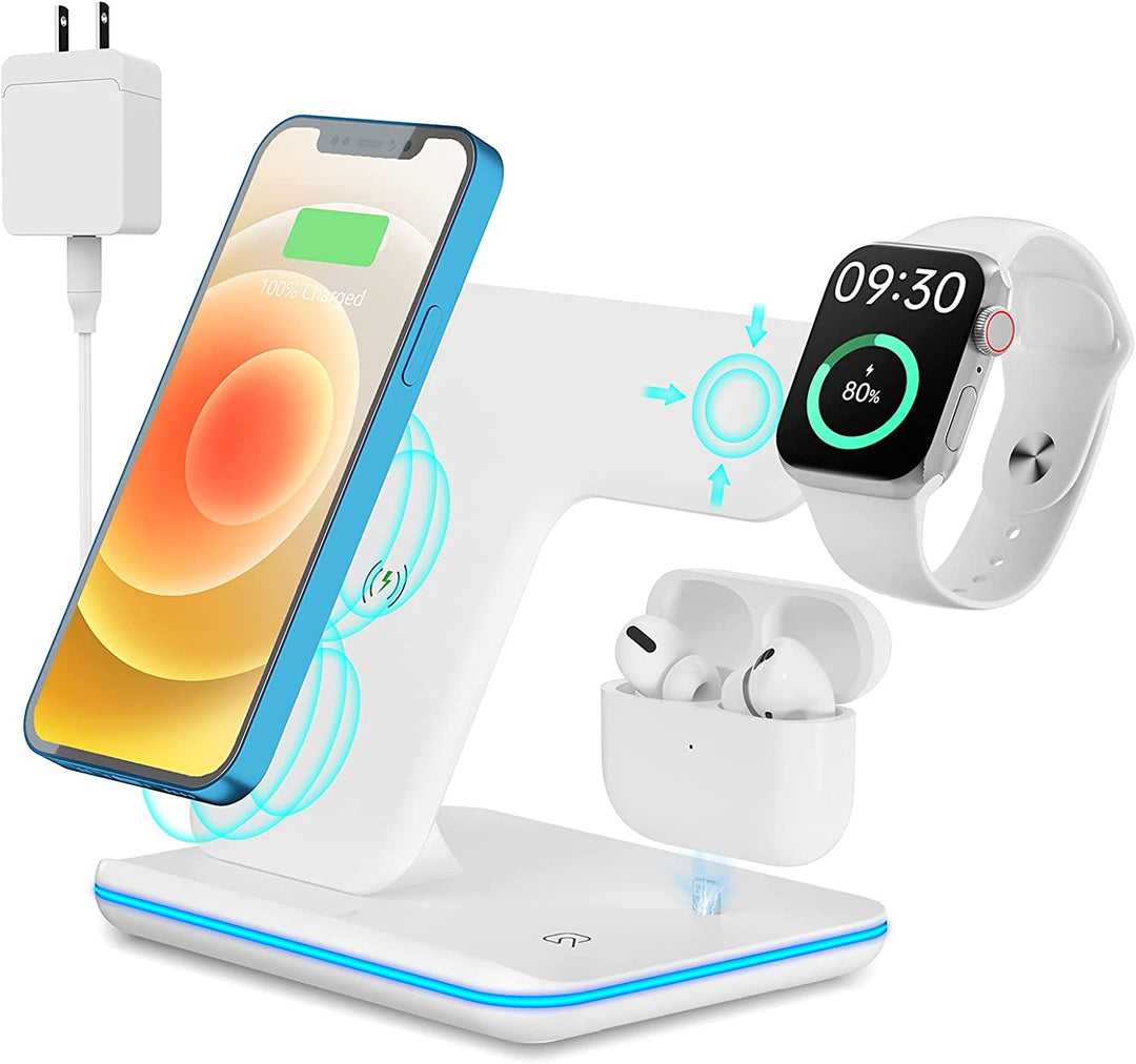 Wireless Charger, 3 in 1 Fast Wireless Charging Station 15W QI Certified Wireless Charger for Iphone 13/13 Pro/13 Pro Max/12/X/Xs Max /8/ Iwatch Series 2/3/4/5 Airpods 2 with QC 3.0 Adapter