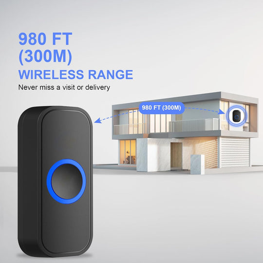 Wireless Doorbell,  Doorbell, Waterproof Wireless Door Bell for Home at 980 Feet Range Operating with 32 Melodies, LED Flash, 4 Levels Adjustable Volume