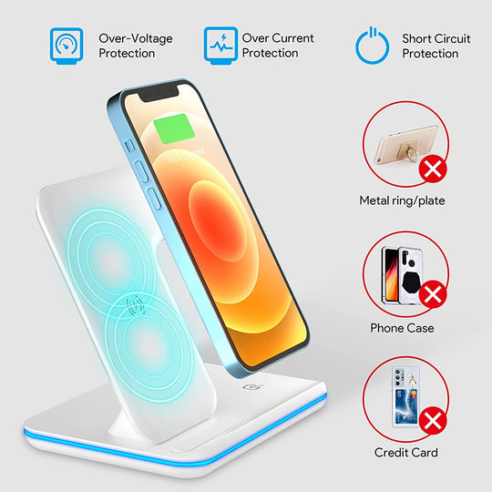 Wireless Charger, 3 in 1 Fast Wireless Charging Station 15W QI Certified Wireless Charger for Iphone 13/13 Pro/13 Pro Max/12/X/Xs Max /8/ Iwatch Series 2/3/4/5 Airpods 2 with QC 3.0 Adapter