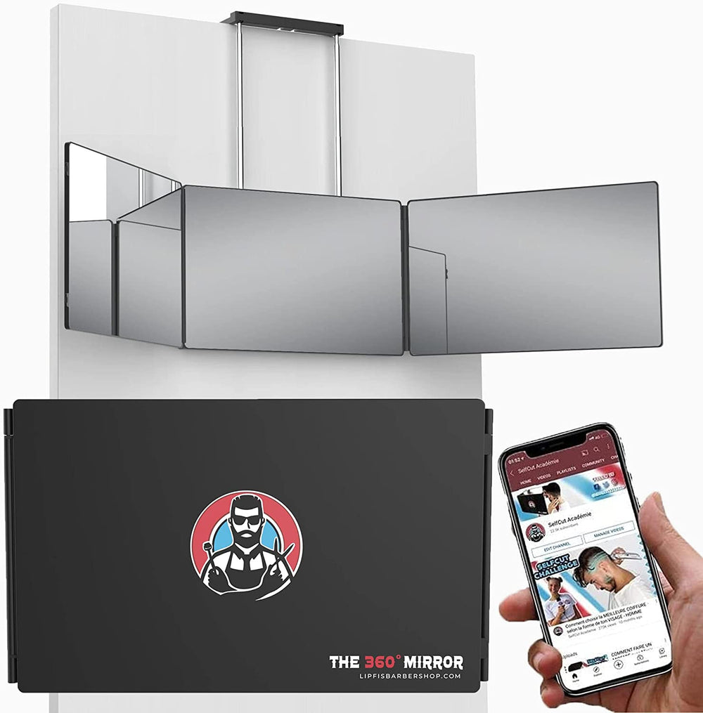 the 360 Mirror - 3 Way Mirror for Self Hair Cutting - Adjustable Trifold Barber Mirror to Cut Your Own Hair - Tri Fold Self Haircut System - Three Sided Mirror for Haircuts