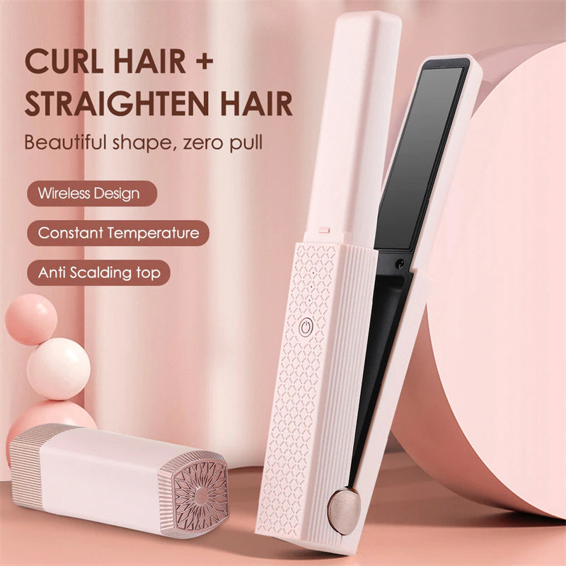 Wireless Hair Straightener Curler Mini Flat Hair Iron Adjustable Temperature Fast Heating Ceramic Curling Iron Hair Styling Tool