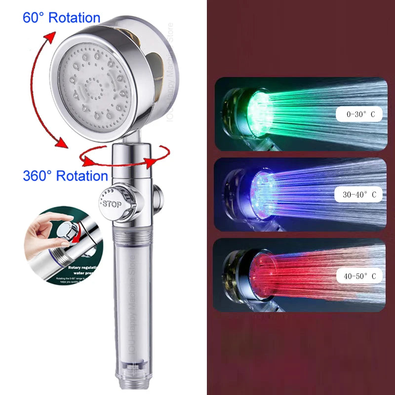 Bathroom Shower Head Light LED 3 Color Changing Temperature Sensor Handheld with Filter SPA High Pressure Shower Head Nozzle